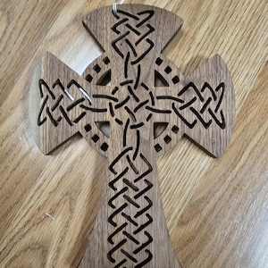 Wooden Scroll Sawed Walnut Celtic Wall Cross