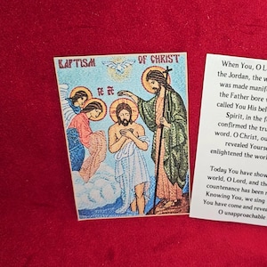 Cartão de Oração Ortodoxo Laminado Batismo de Cristo Teofania 2,5x3,75 polegadas