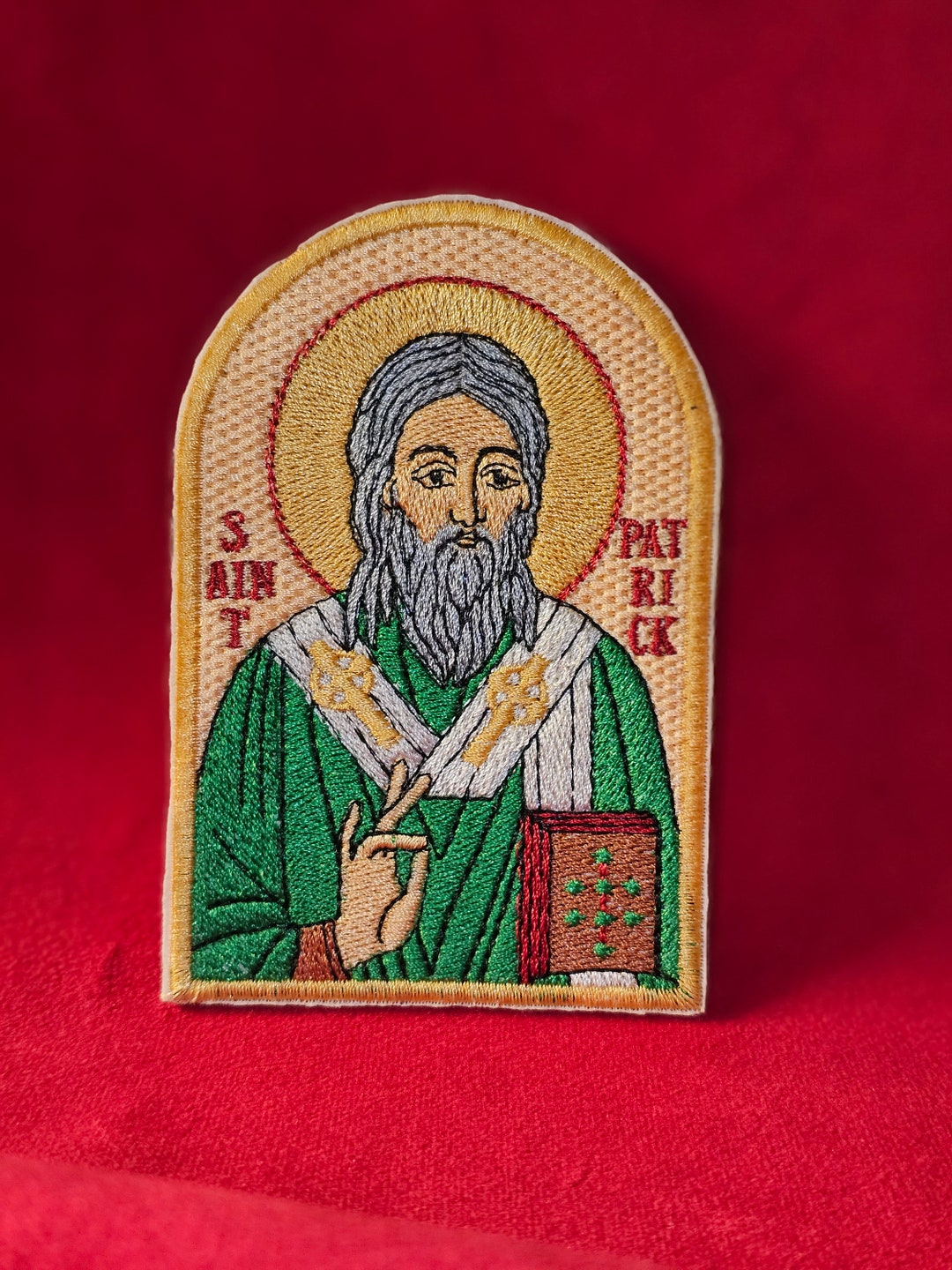 St. Patrick Religious Icon Pattern Saint Patrick Pocket Icon or Patch, Byzantine Orthodox Christian Icon 2 ...