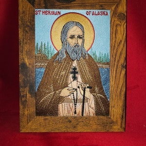 Handmade Embroidered 5x7 St. Herman of Alaska Orthodox Icon - Religious Art, Home Decor