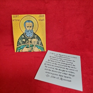 Immagine di preghiera ortodossa plastificata di San Giovanni di Kronstadt