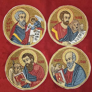 Naszywka z ikoną prawosławną Świętego Mateusza | Haftowany Ewangelista Mateusz (okrągły, 10 cm)