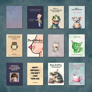 Lot de 12 cartes d'anniversaire aquarelles amusantes | Cartes d'anniversaire à imprimer, inappropriées, carte d'anniversaire coquine, carte d'anniversaire drôle, anniversaire mignon