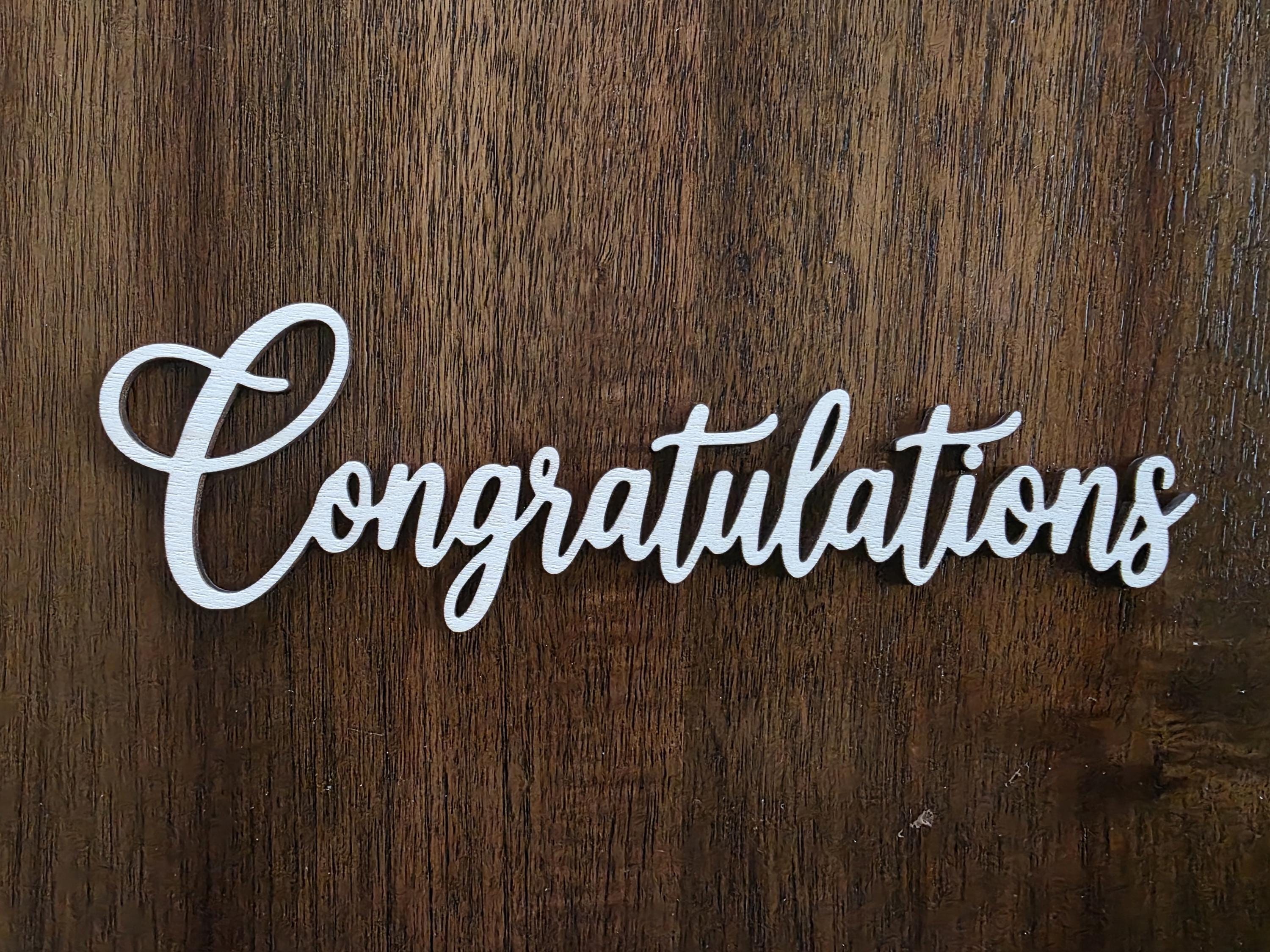 Wooden Congratulations Sign - Laser Cut Script Wood Words ...