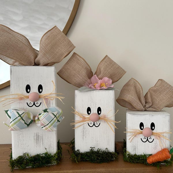 Rustic Wooden Easter Bunny: Burlap Ears, Shelf Sitter