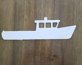 Laser Cut Lobster Boat Wood Cutout, Coastal Fishing Boat Craft Blank, Nautical Ocean Decor