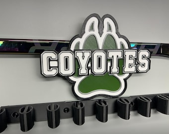 Soporte para palos de hockey con logo personalizado del equipo / De 4 a 10 palos / Soporte de pared personalizado / Compatible con palos de tamaño mini y estándar / Hecho en Canadá