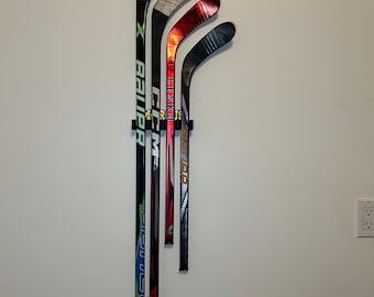 Personalize Hockey Stick Display Rack Holder for 4 Mini and Regular Stick Wall mount Holder, Room Organizer garage and arrange Playroom