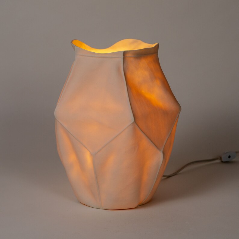 Kawa Table Lamp 02, Organic Modern White Ceramic Table Lamp, Porcelain, Leather Cast image 8