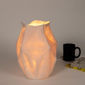 Kawa Table Lamp 02, Organic Modern White Ceramic Table Lamp, Porcelain, Leather Cast image 3