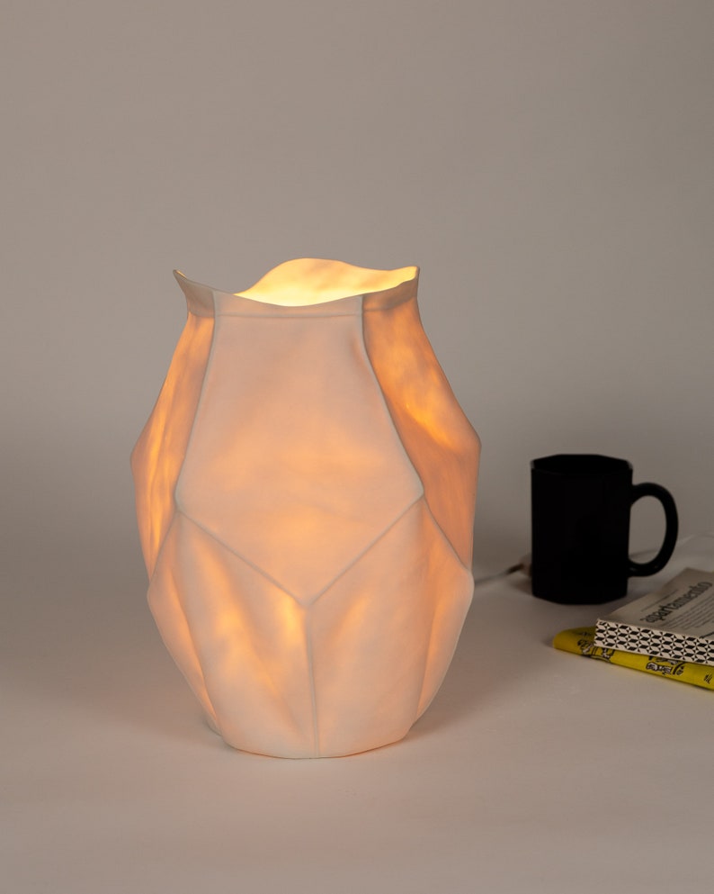 Kawa Table Lamp 02, Organic Modern White Ceramic Table Lamp, Porcelain, Leather Cast image 3