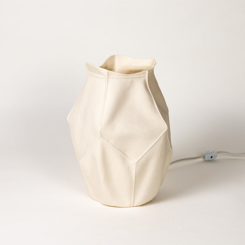 Kawa Table Lamp 02, Organic Modern White Ceramic Table Lamp, Porcelain, Leather Cast image 1