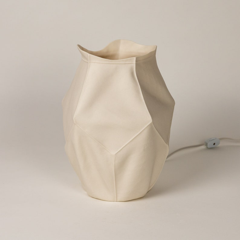 Kawa Table Lamp 02, Organic Modern White Ceramic Table Lamp, Porcelain, Leather Cast image 4