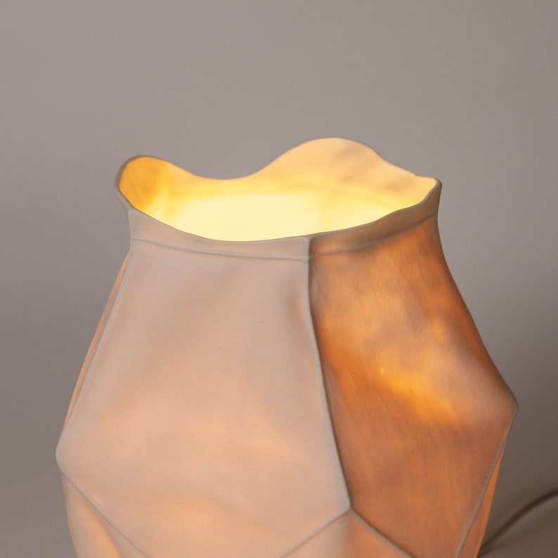 Kawa Table Lamp 02, Organic Modern White Ceramic Table Lamp, Porcelain, Leather Cast image 2