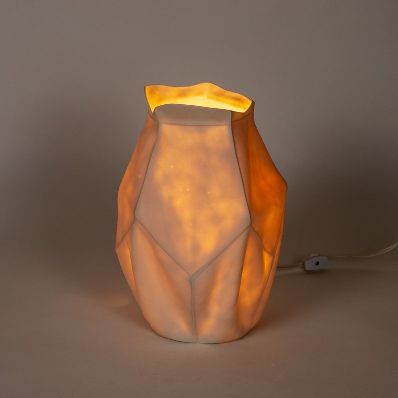 Kawa Table Lamp 02, Organic Modern White Ceramic Table Lamp, Porcelain, Leather Cast image 9