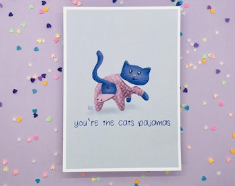 The Cat's Pajamas 5x7" Art Print | Cute Illustration, Wall Decor, Kids Room Decoration, Nursery Decor