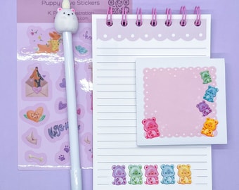 Rainbow Gummy Bear Sweet Treats Stationary set | 4 piece bundle, blue grab bag, perfect for planners, journals decoration, penpal exchange