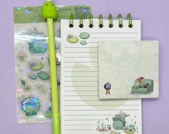 Green Froggy Magic & Couch Potato Stationary set | 4 piece bundle, blue grab bag, perfect for planners, journals decoration, penpal exchange