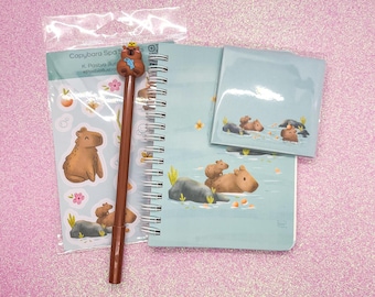 Capybara Stationery Set: Kawaii Journaling Bundle with Stickers