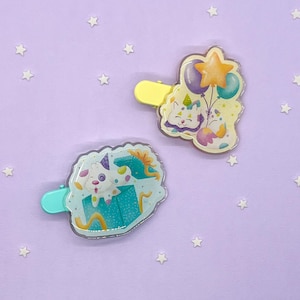 Clown Puppy & Cat Hair Clips | Acrylic Alligator Barrettes, Kawaii Hair Accessories, Cute Gift for Her, Novelty Hair Clip Set