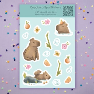 Capybara Spa Sticker Sheet | Cute Capybara Stickers, Self-Care Journal Supplies, Scrapbook & Planner Stationery