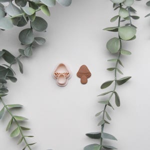 Peut inclure: Deux emportes-pièces en plastique en forme de champignons, l'un rose et l'autre brun.