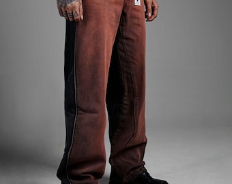 Vintage Washed Two-Tone Wide Leg Unisex Jeans – Streetwear Flare Denim - Designer jeans - Baggy Jeans - Y2k Jeans - Harajuku style