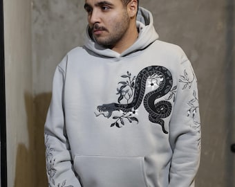 Snake Motif Embroidery Oversized Hoodie - Streetwear Style Unisex Hoodie
