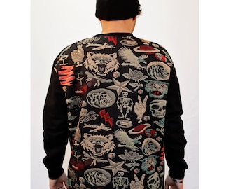 Streetwear Sweatshrit - Sudadera negra con patrón de espalda intrincado - Sudadera unisex