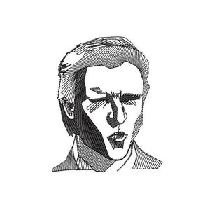 Puede incluir: Ilustración en blanco y negro de un rostro de hombre con una expresión seria.