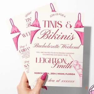 Tinis And Martinis Bachelorette Party |Bachelorette Invitation Itinerary Editable Template Mobile| Bikinis And Martinis Bachelorette Party