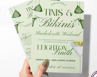 Bikinis And Martinis Bachelorette Party | Tinis and Bikinis Bach itinerary invite| Bachelorette  Itinerary Editable Template Mobile