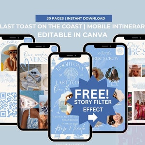 Last Toast on The Coast Bachelorette Weekend Itinerary Editable Template | Coastal bachelorette Weekend Canva Invite|