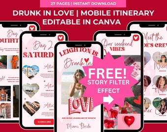 Drunk in love Bachelorette Weekend Itinerary Editable Template | Digital Mobile Template| Hen Do Party| 27 Pages|Canva | Personalized Filter