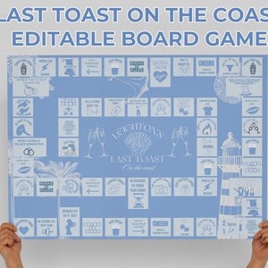 Last Toast on the Coast Bachelorette Editable Party Games  |Coastal bachelorette Weekend | Coastal Grandma Bach Board Drinking Game |Seaside