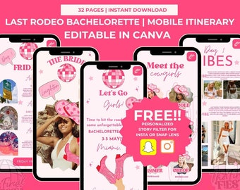 Last Rodeo Bachelorette Itinerary Template |Nashville Bachelorette Party Invitation  | Disco Cowgirl Hen party  | Nash bash mobile Itinerary
