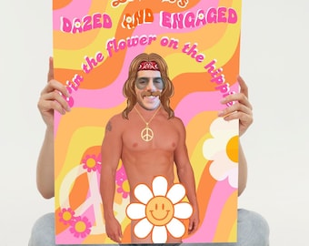 Dazed And Engaged Bachelorette Personalized Editable Game Template | 70s Retro Groovy Bach Party Decor| Hippie Hen Party Games|Pin the Junk