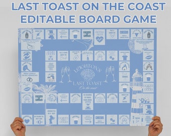 Last Toast on the Coast Bachelorette Editable Party Games  |Coastal bachelorette Weekend | Coastal Grandma Bach Board Drinking Game |Seaside