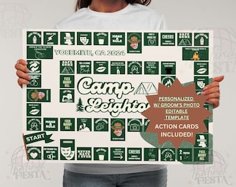 Camp Bachelorette Personalized Editable Board Drinking Game Template | Last trail before the veil Bach |Camping Hen Do Party | Editable Game
