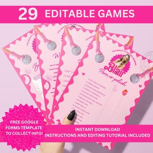 Fashion Doll Bachelorette Editable  Drinking Games | Pink Doll Theme Bach fun Games | Iconic doll hen do | Disco Pink Doll Bridal Shower