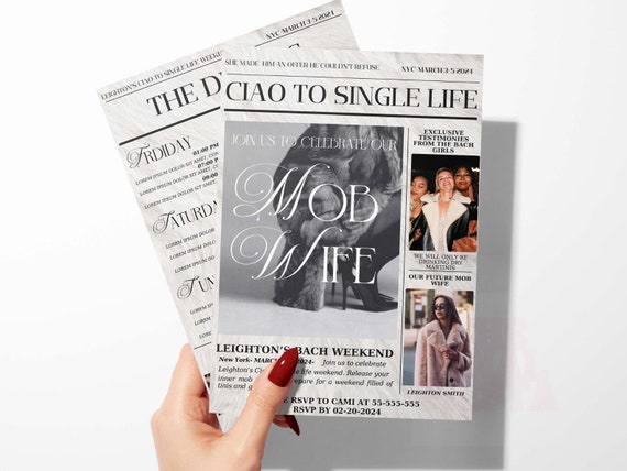 Mob Wife Bachelorette Party |Bachelorette Invitation Itinerary Editable Template Mobile| Mob Wife Aesthetic | Old Money Bach| Vintage Hen Do