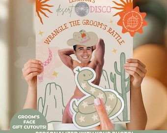 Desert Disco Bachelorette personalisierte Bräutigam Gesichtsspiel | Wüste Bachelorette | Retro Cowgirl | Disco Cowgirl Huhn |Wild West Bach| Pin der