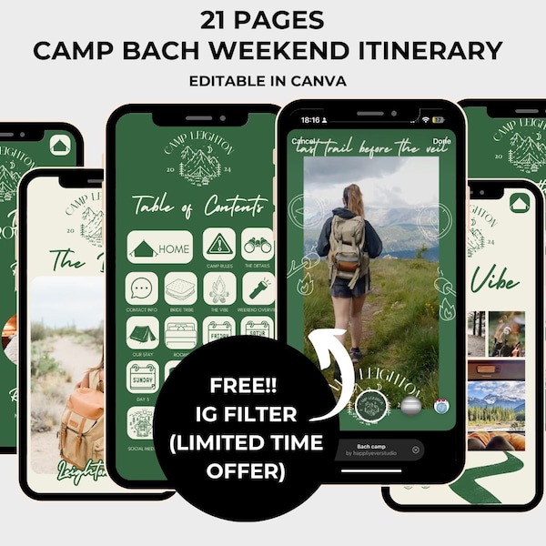 Camp Bachelorette Weekend Itinerary | Digital Mobile Template| Bach Camp Rules| Hen Do Party| Last trail before the vail| Camp Bridal Shower