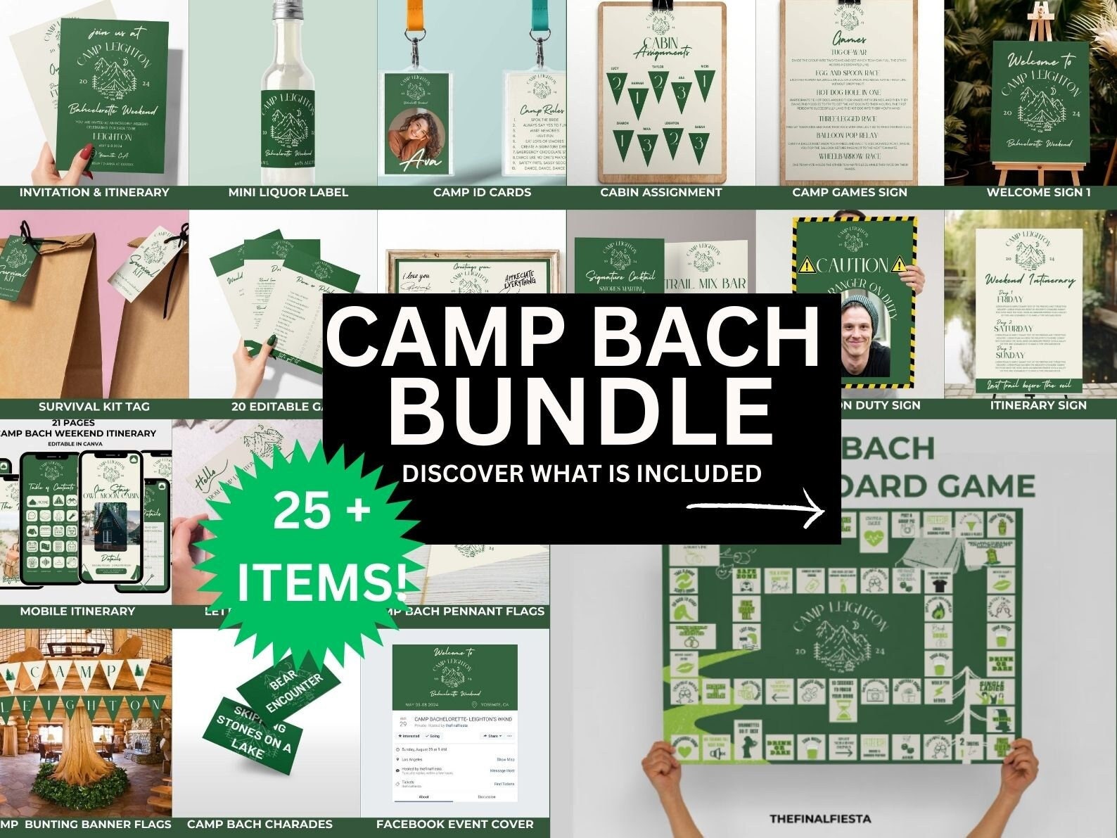 Camp Bachelorette Party Bundle Editable Templates | Last trail before de veil Party Favors| Survival Kit Tag| Camp Rules| invite & Itinerary