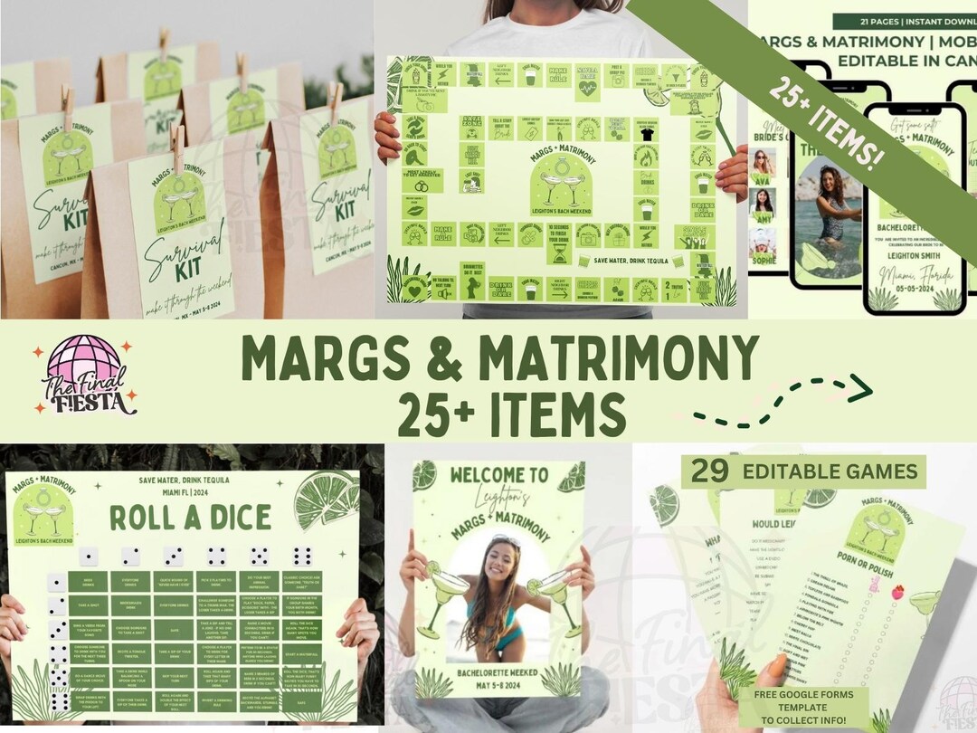 Margs and Matrimony Bachelorette Party Bundle Editable Templates ...