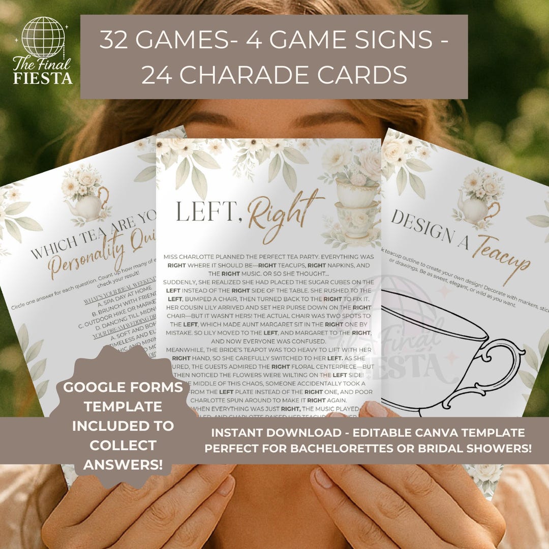 Tea Party Bridal Shower Games Bundle Template , High Tea Party Hen Do ...