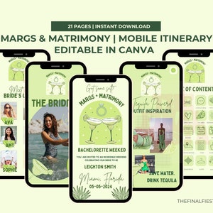 Margaritas And Matrimony Bachelorette Itinerary Template | Margs & Matromony Bridal Weekend Beach | Hen Party Mobile Schedule|Canva Template