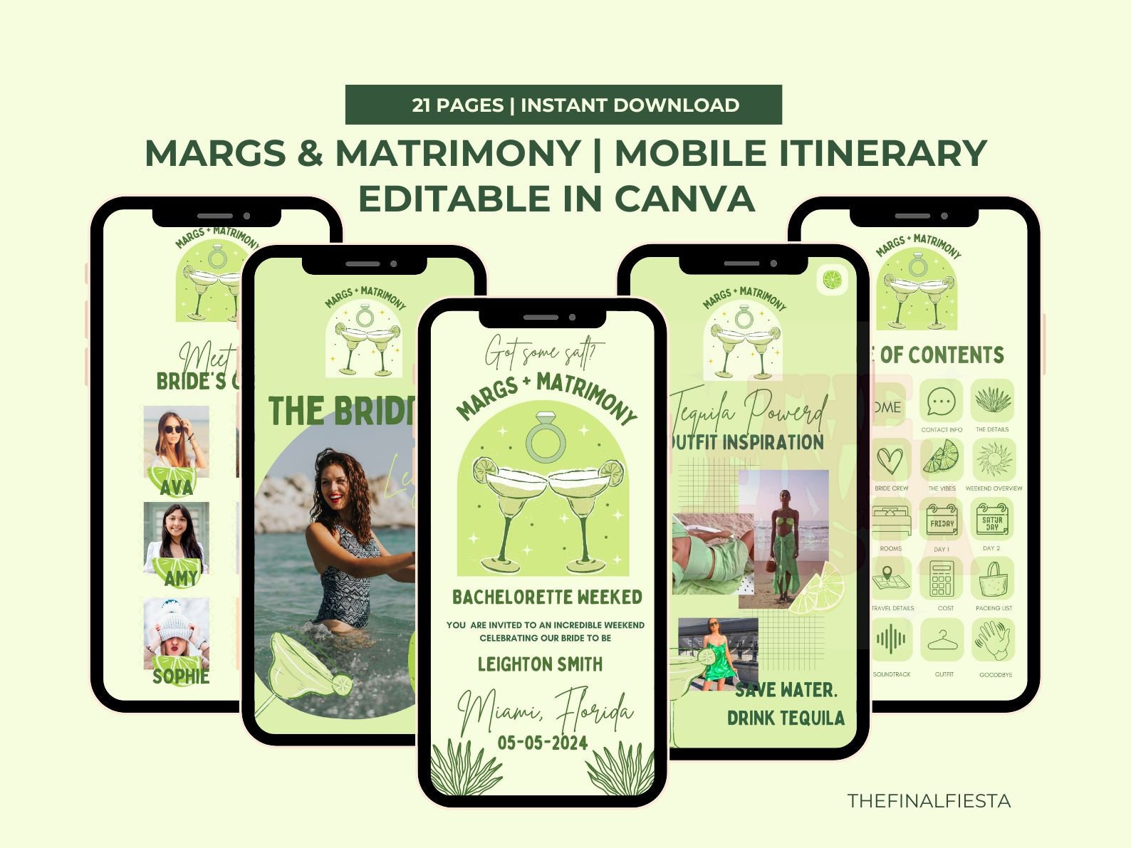 Margaritas And Matrimony Bachelorette Itinerary Template | Margs & Matromony Bridal Weekend Beach | Hen Party Mobile Schedule|Canva Template