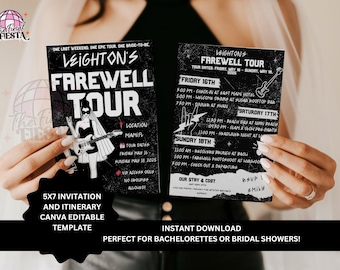 Bride's Farewell Tour Bachelorette Invitation and Itinerary | Final Tour Bach Party | Rock & Roll Hens | Bride’s Last Tour Games |
