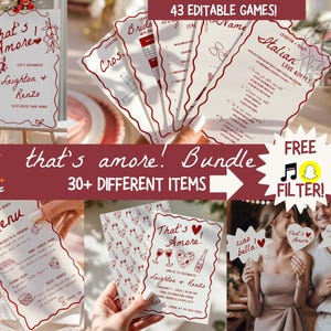 C'est le lot de douche nuptiale Amore | Fête de fiançailles nuptiales italiennes Jeu | Décoration de poule italienne | Lot Ciao Bella Hen do